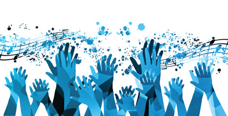 Music background with colorful musical notes staff and hands vector illustration design. Artistic music festival poster, live concert events, party flyer, music notes signs and symbols	 - 680238516