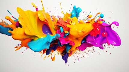 3d rendering Colorful ink splashes. Paint splatters on bright material.