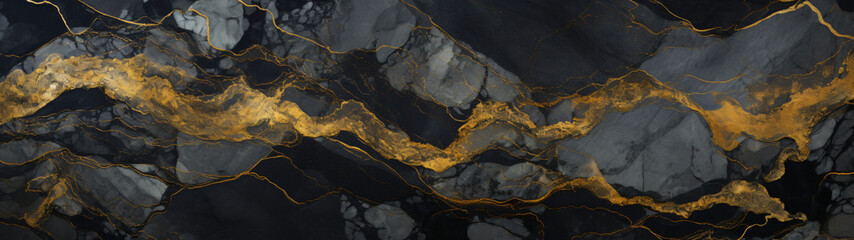 Ultrawide Black And Gold Natural Polished Stone Marble Texture Background Wallpaper