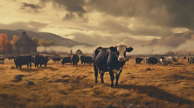 Cows in ranch or farm. livestock in countryside photography
