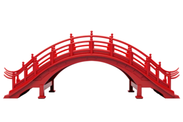 Elegant red arch bridge, png file of isolated cutout object on transparent background