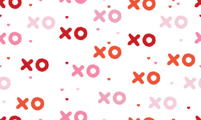 Hugs and kisses abbreviation and hearts seamless pattern. Xoxo gentle pink background. Love relationship Valentines Day design. Vector illustration - obrazy, fototapety, plakaty