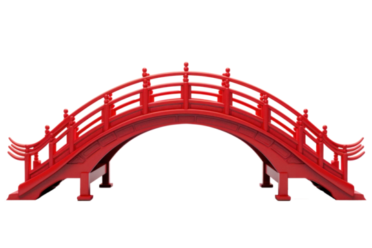 Elegant red arch bridge, png file of isolated cutout object on transparent background
