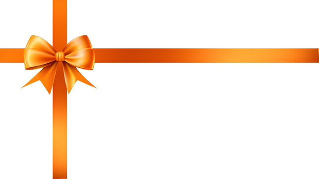 orange color bow with horizontal and Vertical cross ribbon for decorate your wedding invitation card ,greeting card, certificate, coupon or gift boxes