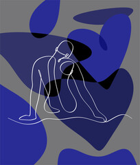 Continuous line male body .Vector illustration in boho style. Vector Minimalist Design for Wall Art, Print, Card, Poster.