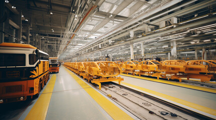 Automotive industry production line with car bodies