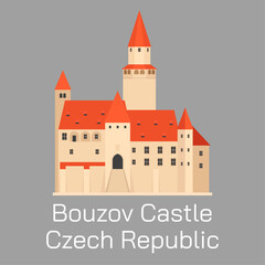 Buzov Castle in Buzov, in the Olomouc region of the Czech Republic. Flat vector illustration.