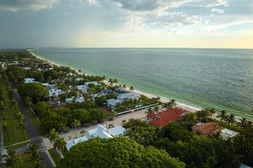 View from above of large residential houses in island small town Boca Grande on Gasparilla Island...