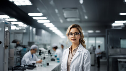 Fototapeta premium Empowering Diversity in Medical Science: Brilliant Woman Scientist Leads Team in Modern Laboratory - Diversity in STEM, Women in Science