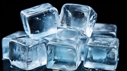 Obraz premium Close-up of several crystal ice cubes on a black background