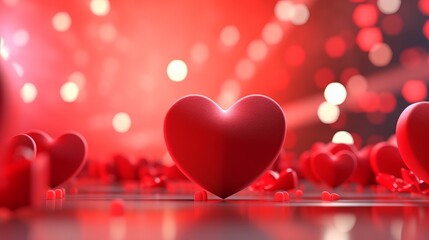 3D romantic red love hearts on soft background