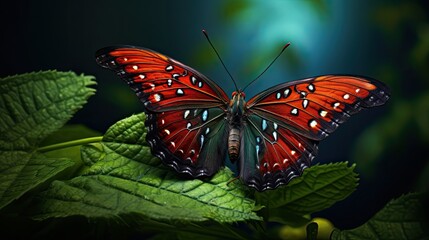 Closeup butterfly on a leaf in the forest