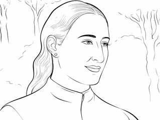 A Drawing Of A Woman - Cheerful beautiful student outside