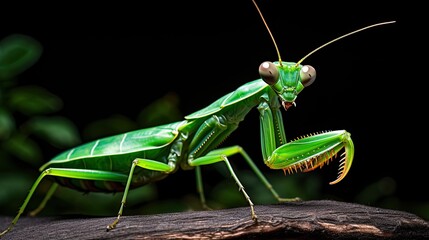 Green praying mantis on a stone