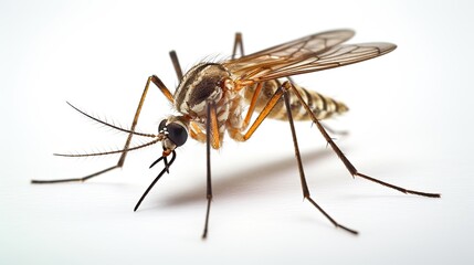 Close up macro portrait of a mosquito insect on isolated white background
