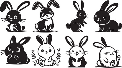 Funny Rabbit Silhouettes Cute Rabbit Vector EPS SVG File - obrazy, fototapety, plakaty