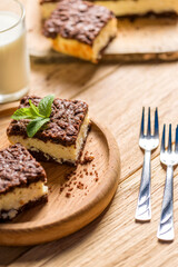 Cheese cake. Homemade cheesecake with mint for dessert