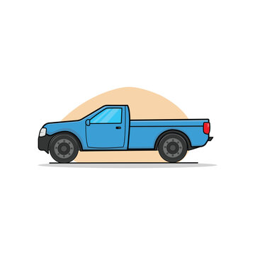 Blue Pick Up Truck Vector Illustration. Transportation of Goods Service Concept Design Isolated Vector.