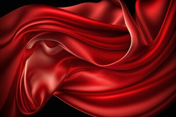 Obraz premium Abstract red wavy silk or satin luxury cloth. Generative AI.