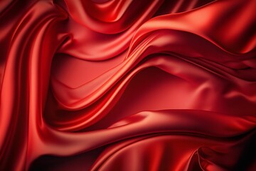 Obraz premium Red satin fabric background. 3d render illustration with depth of field. Generative AI.
