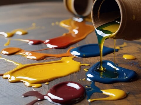 Spiled oil paint on wood table