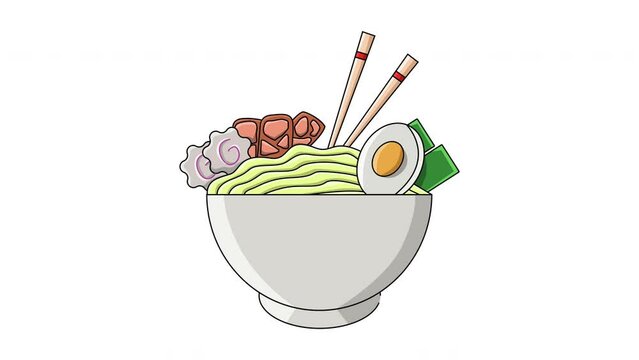 Animation forms a typical Japanese food ramen noodle icon