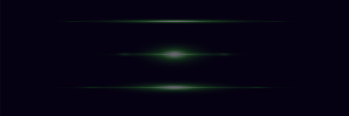 Glowing horizontal flare effect. Beam light, neon line light. Vector illustration.