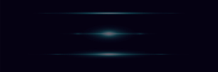 Glowing horizontal flare effect. Beam light, neon line light. Vector illustration.