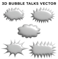 3D bubble talk, notification, chat, comment, conversation, discussion isolated inflated cut out balloon vector icon set. Collection of surprised expression comic speech balloon icon label.
