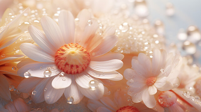 A close up of a white flower with drops of water on it