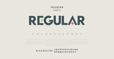 Regular abstract digital technology logo font alphabet. Minimal modern urban fonts for logo, brand etc. Typography typeface uppercase lowercase and number. vector illustration - obrazy, fototapety, plakaty