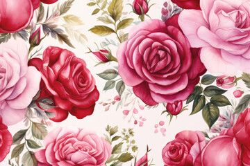 A red roses flowers pattern on a white background