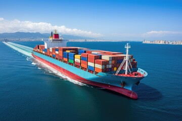 Trade shipping container freight industrial export cargo business sea transportation vessel - obrazy, fototapety, plakaty