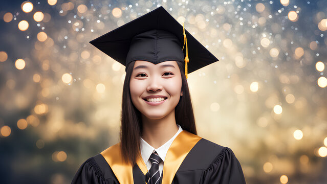 Happy Expression of Newly graduated student on the day of convocation and receiving the graduation degree, image with an sparkling background AI Illustration