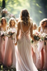 Naklejka premium Bride and Bridesmaids in Stunning Pink Ensembles