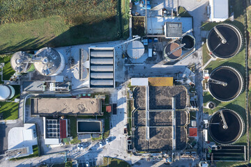 Aerial view of a sewage treatment center