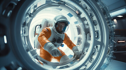 an astronaut in a space station