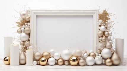 Christmas decorations with enough space in the frame, clear photo quality, white background