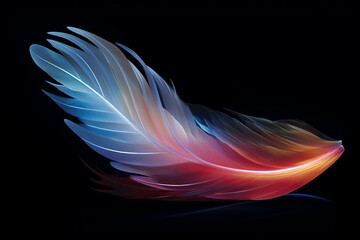 Layers of translucent layers create a mesmerizing play of light, shaping an abstract feather with an otherworldly glow.