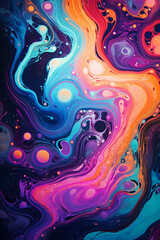 Swirling galaxies of fluorescent hues coalesce, giving rise to an abstract psychedelic masterpiece that feels like an exploration of the cosmos.