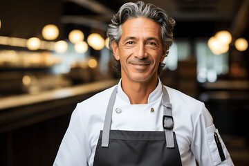 Retrato de cociner de 50 años con pelo canoso