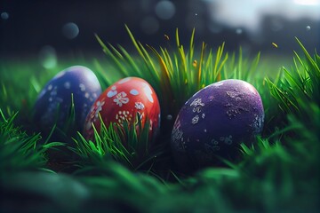 easters eggs in grass. Generative AI.