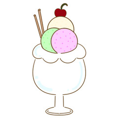 Illustration of cute ice cream in cold colors in a clear glass.