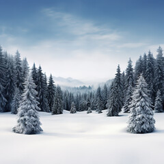 photos landscape with pinetree forest and snow, white background by Ai generated
