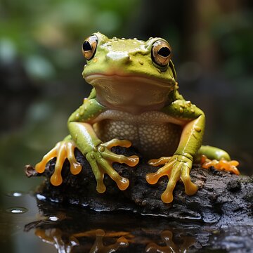 Green and golden bell frog, Litoria aurea, a species of ground-dwelling tree frog native to eastern Australia. Now vulnerable in the wild. Great image for web icon, game avatar, profile picture