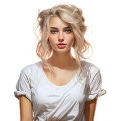 Naklejka premium portrait of a young blonde in a white T-shirt, png