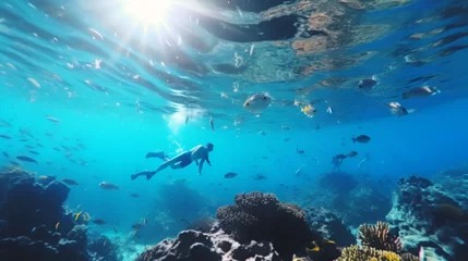 Foto op Canvas scuba diver and coral reef © Mazen