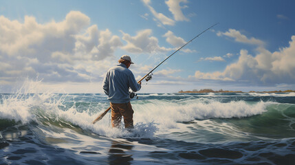 fishing in the sea - obrazy, fototapety, plakaty