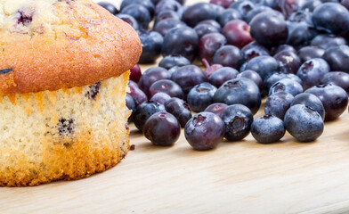 blueberry muffin on a wooden table
