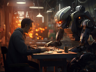 person working with a robot